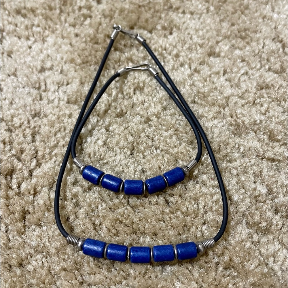 Blue Beaded Necklace and Bracelet Set